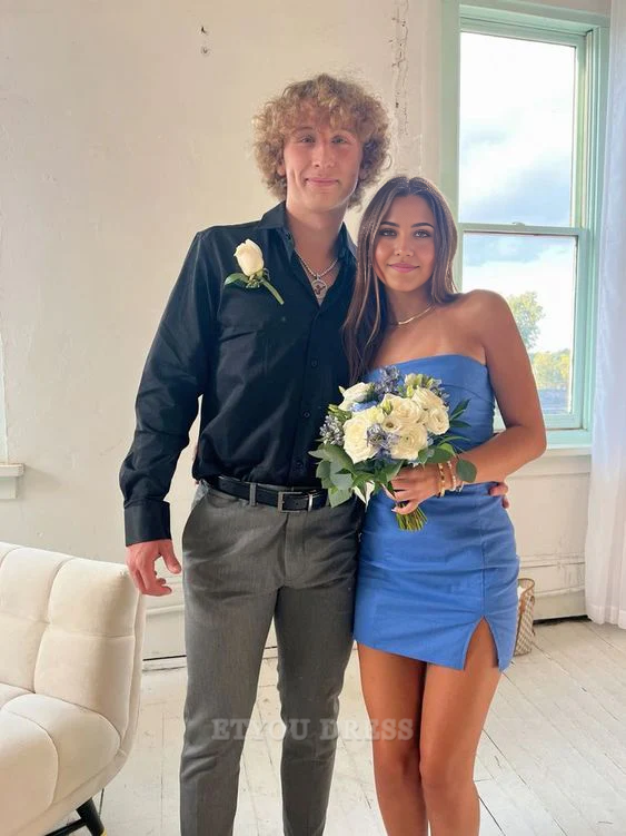 Sheath Strapless Blue Homecoming Dress formal dresses Bridesmaid Dresses evening gown Prom Dress